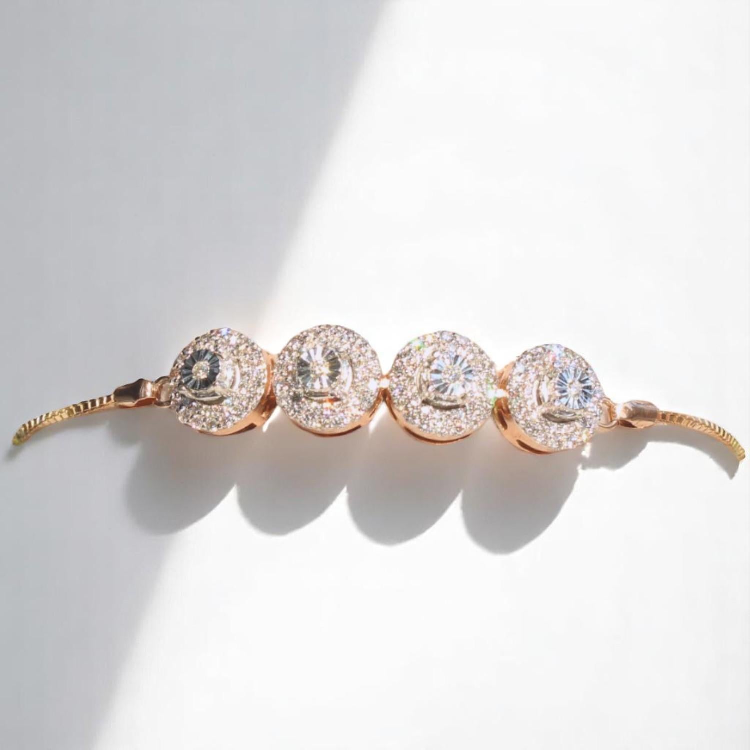De las mujeres Pulsera Bolo Círculos de Diamantes con Engaste Ilusión en Oro Macizo de 14 K (Certificado) en venta