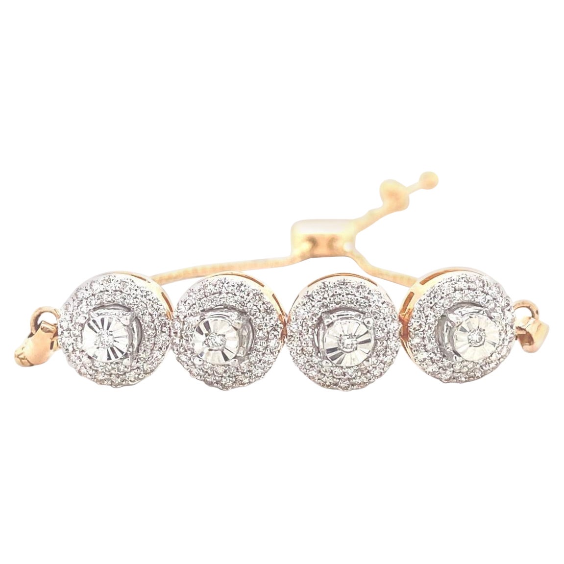 Pulsera Bolo Círculos de Diamantes con Engaste Ilusión en Oro Macizo de 14 K (Certificado) en venta