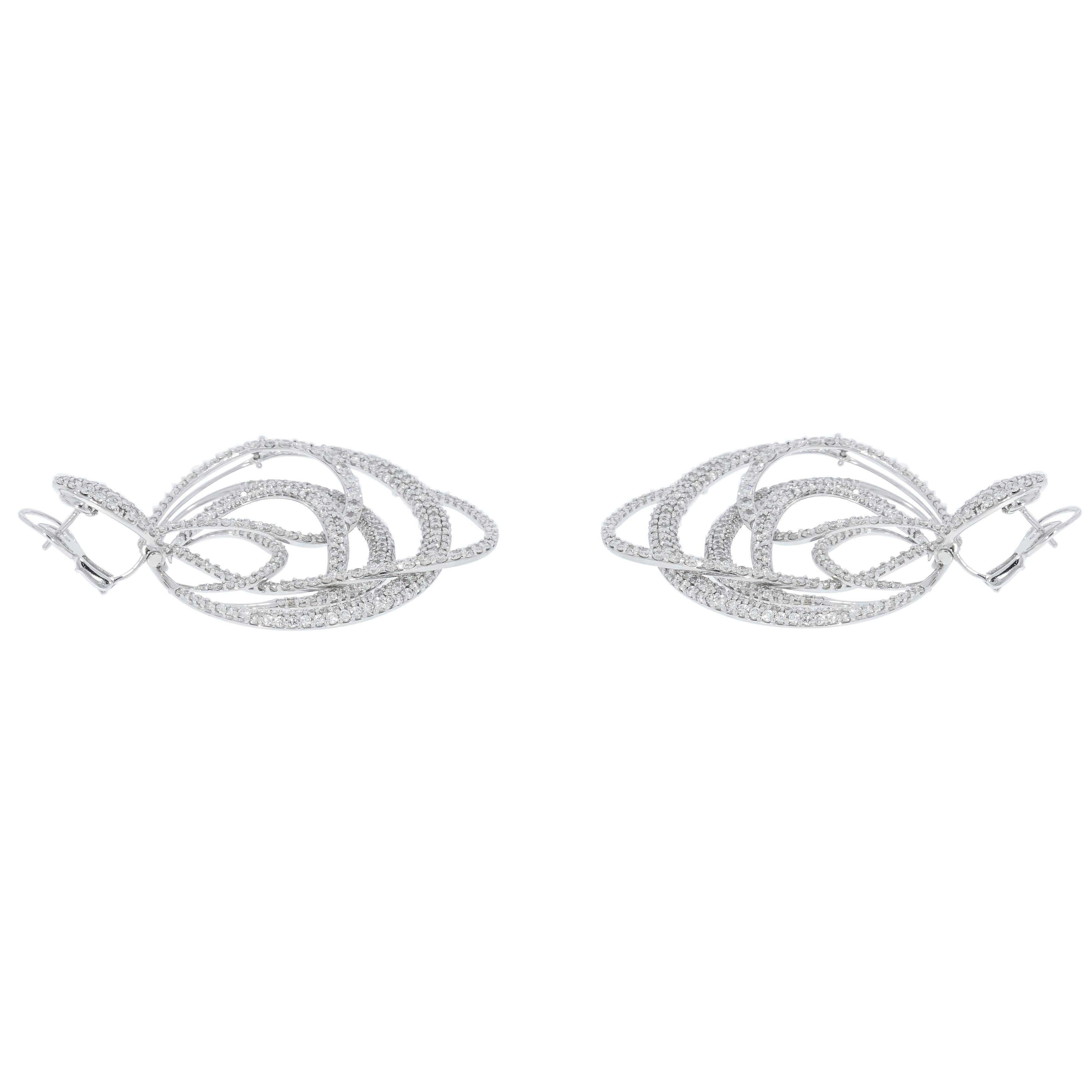 Modern Diamond Circles Chandelier White Gold Earrings