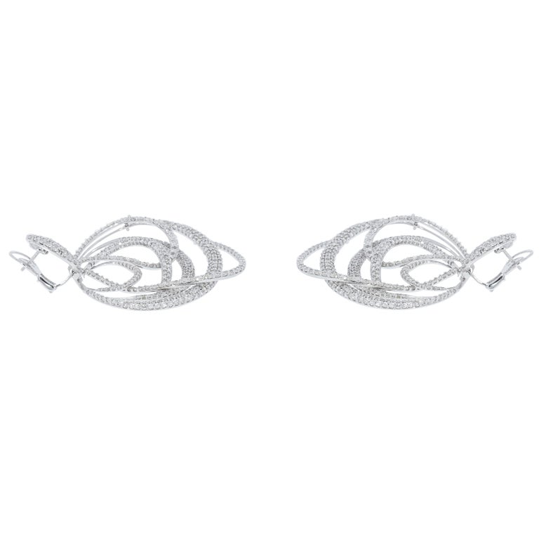 Diamond Circles Chandelier White Gold Earrings For Sale at 1stDibs