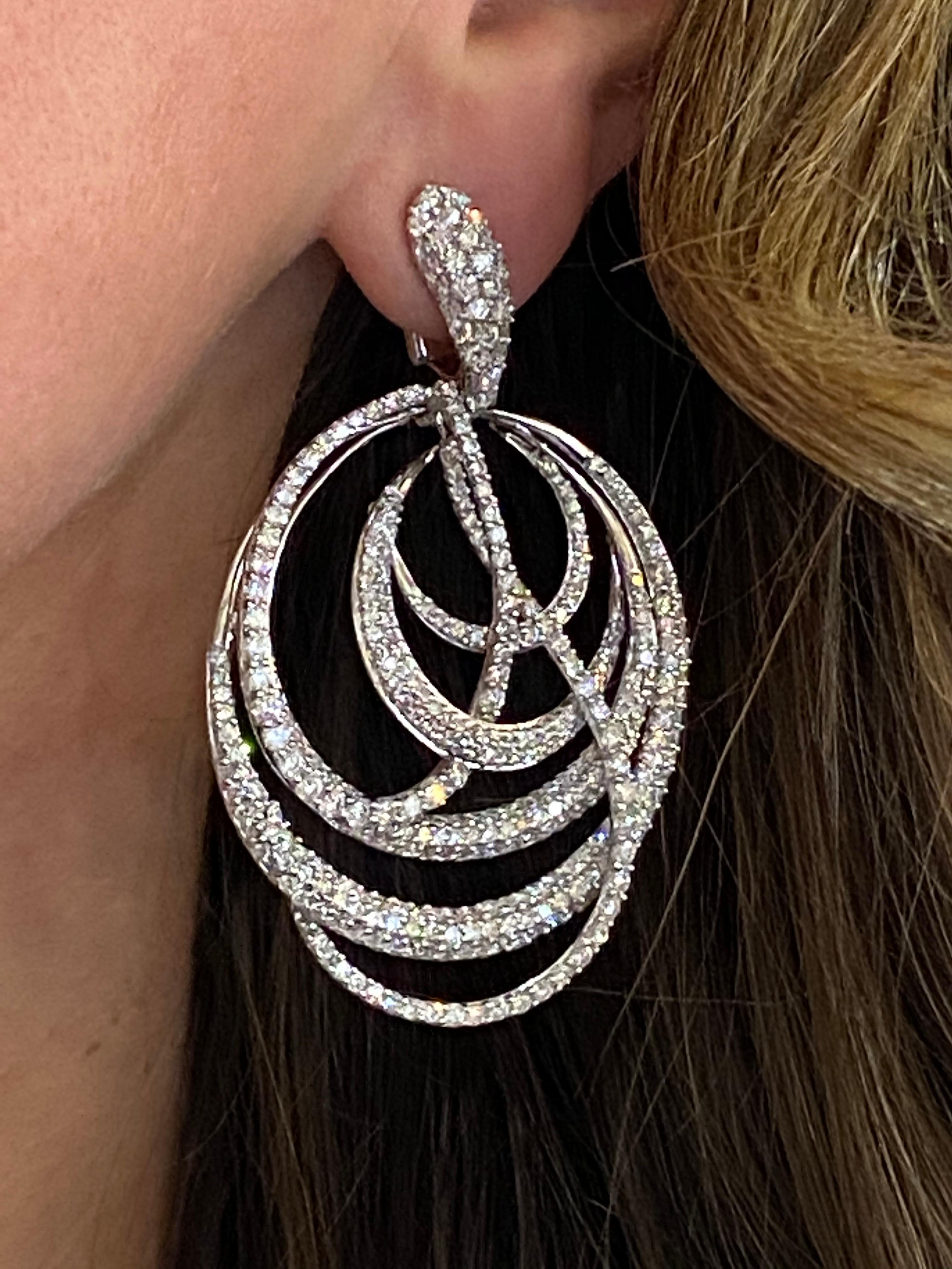 Women's Diamond Circles Chandelier White Gold Earrings