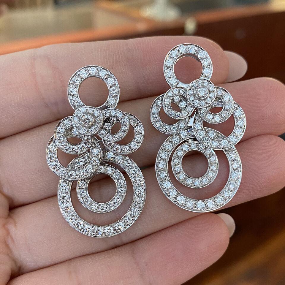 Round Cut Diamond Circlets Drop Earrings 4.50 carats in 18k White Gold For Sale