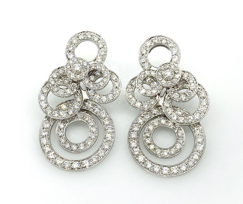 Diamond Circlets Drop Earrings 4.50 carats in 18k White Gold In Excellent Condition For Sale In La Jolla, CA