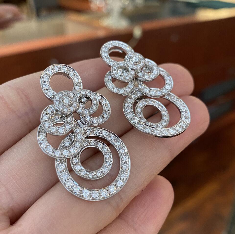 Women's Diamond Circlets Drop Earrings 4.50 carats in 18k White Gold For Sale