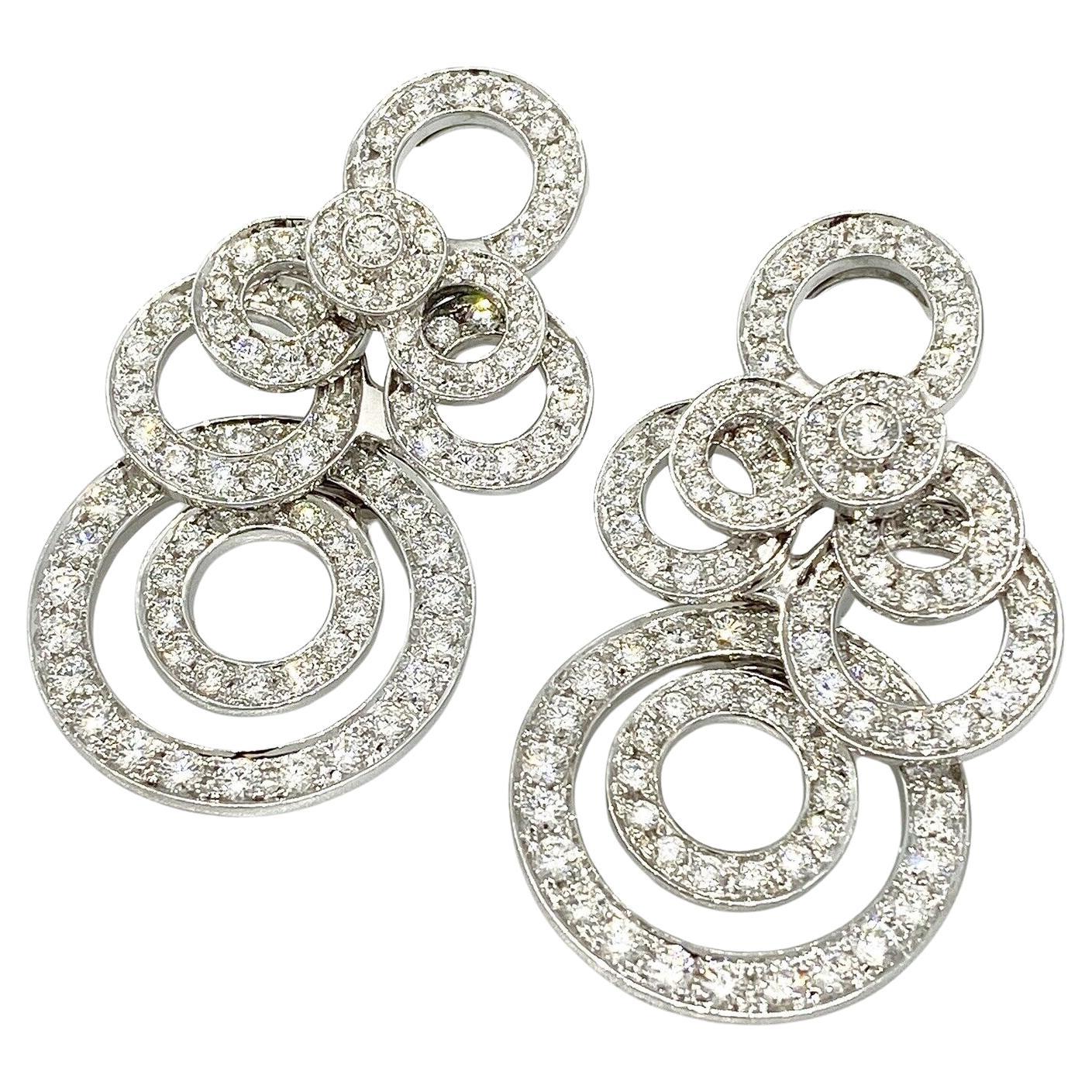 Diamond Circlets Drop Earrings 4.50 carats in 18k White Gold For Sale