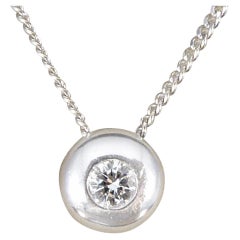 Diamond Circular Pendant Necklace with Rub Over Collar Setting 18ct White Gold