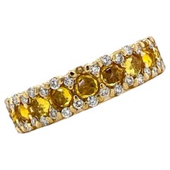 Diamond Citrine 18 Karat Yellow Gold Eternity Wedding Band Ring