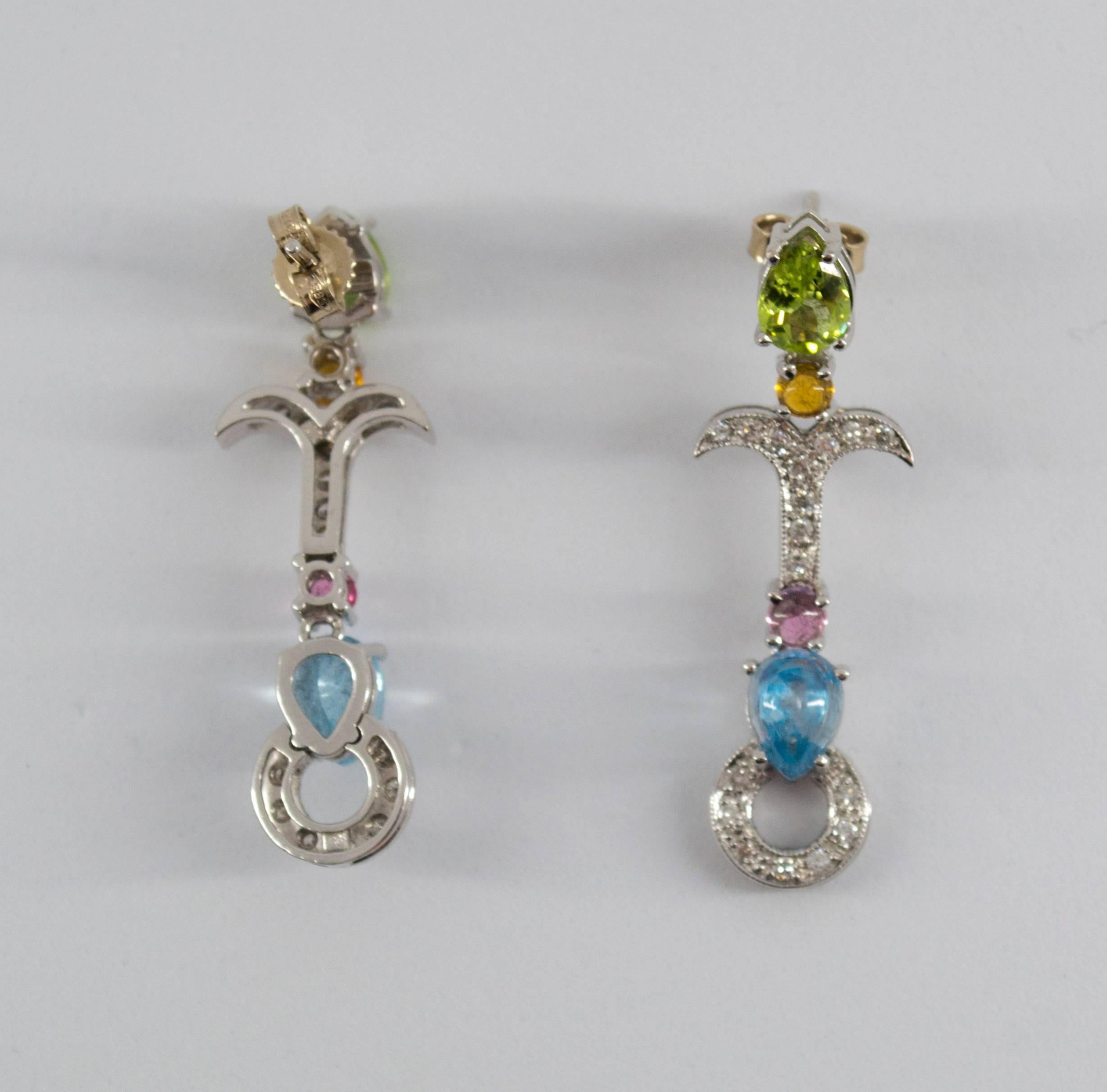 Orecchini pendenti moderni in oro bianco da 0,35 carati con diamante bianco, citrino e ametista in vendita 3