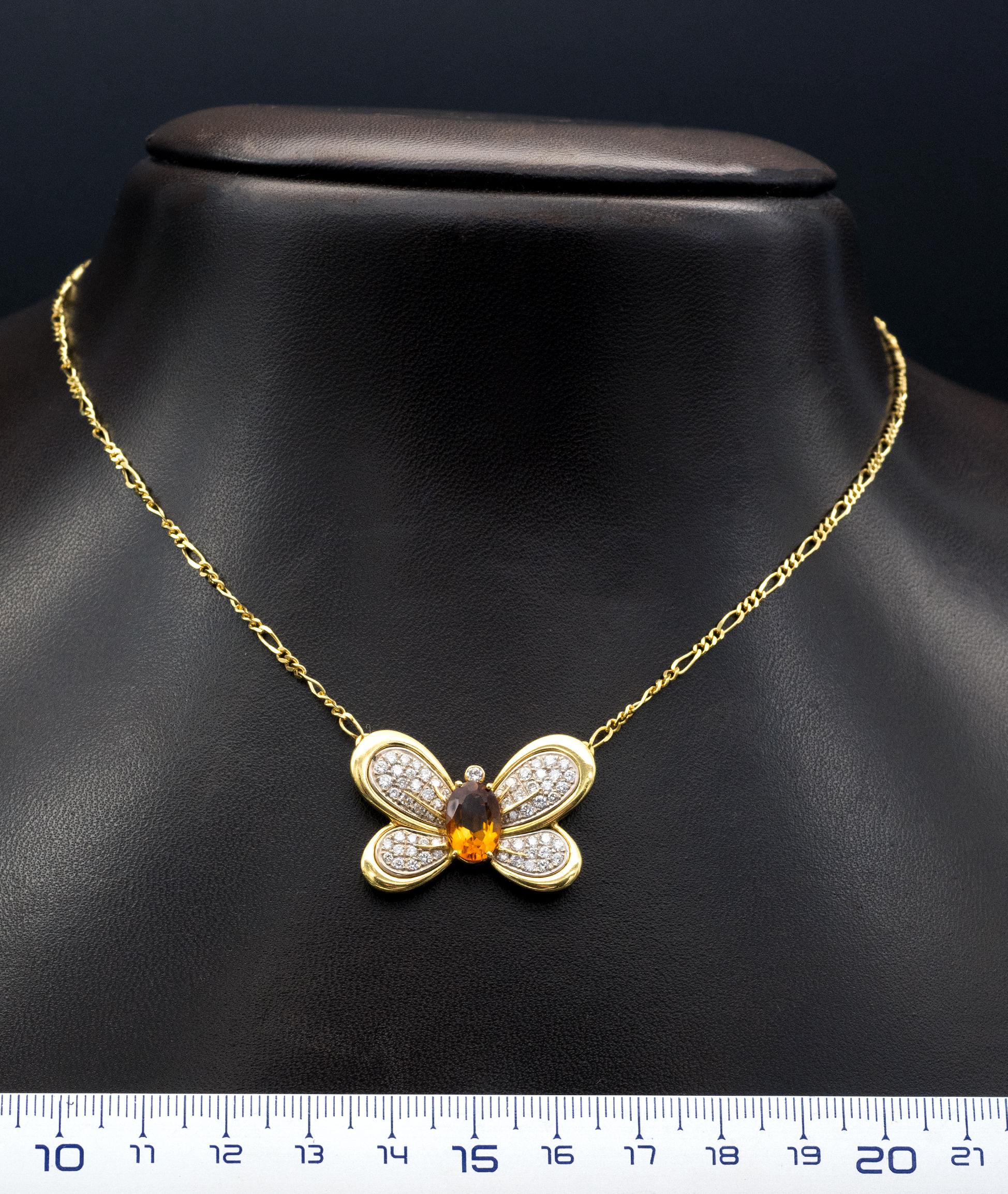 Women's Diamond Citrine and Gold Butterfly Necklace