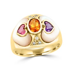 Diamond, Citrine, Blue Topaz Necklace and Ring Set in 18 Karat Yellow Gold 54Gm