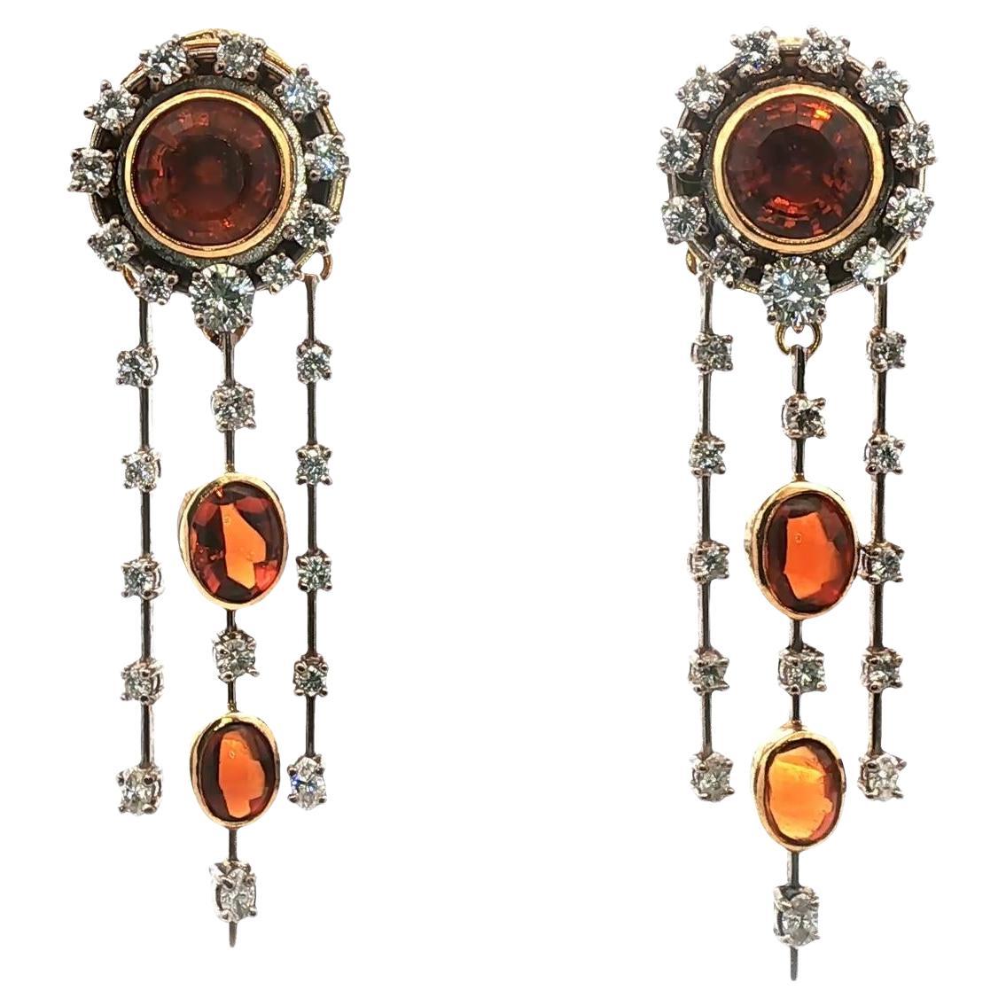 Diamond Citrine Drop 18 Karat Two Tone Gold Leverback Earrings For Sale