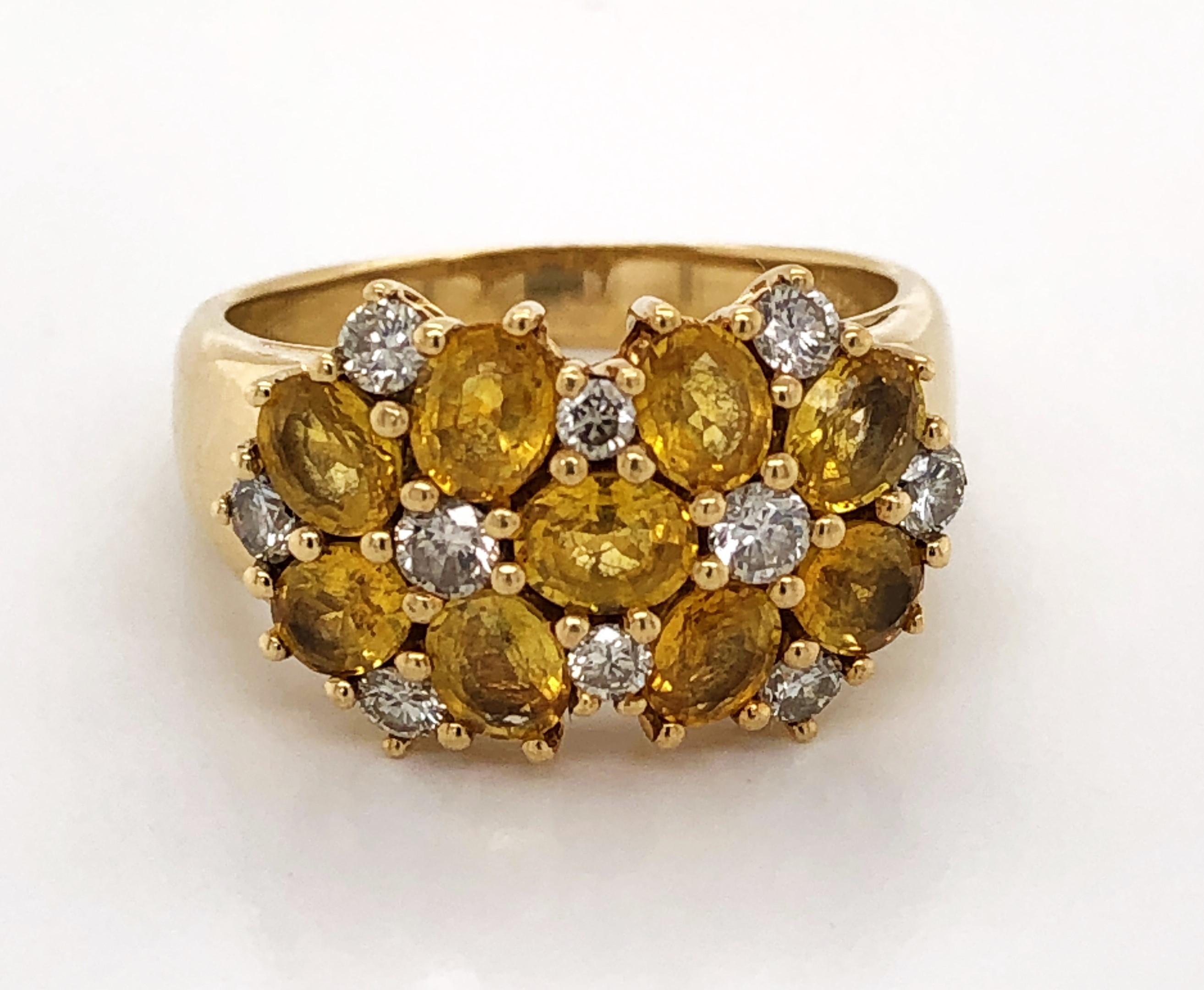 Mixed Cut Diamond Citrine Floral Cluster 18 Karat Yellow Gold Ring