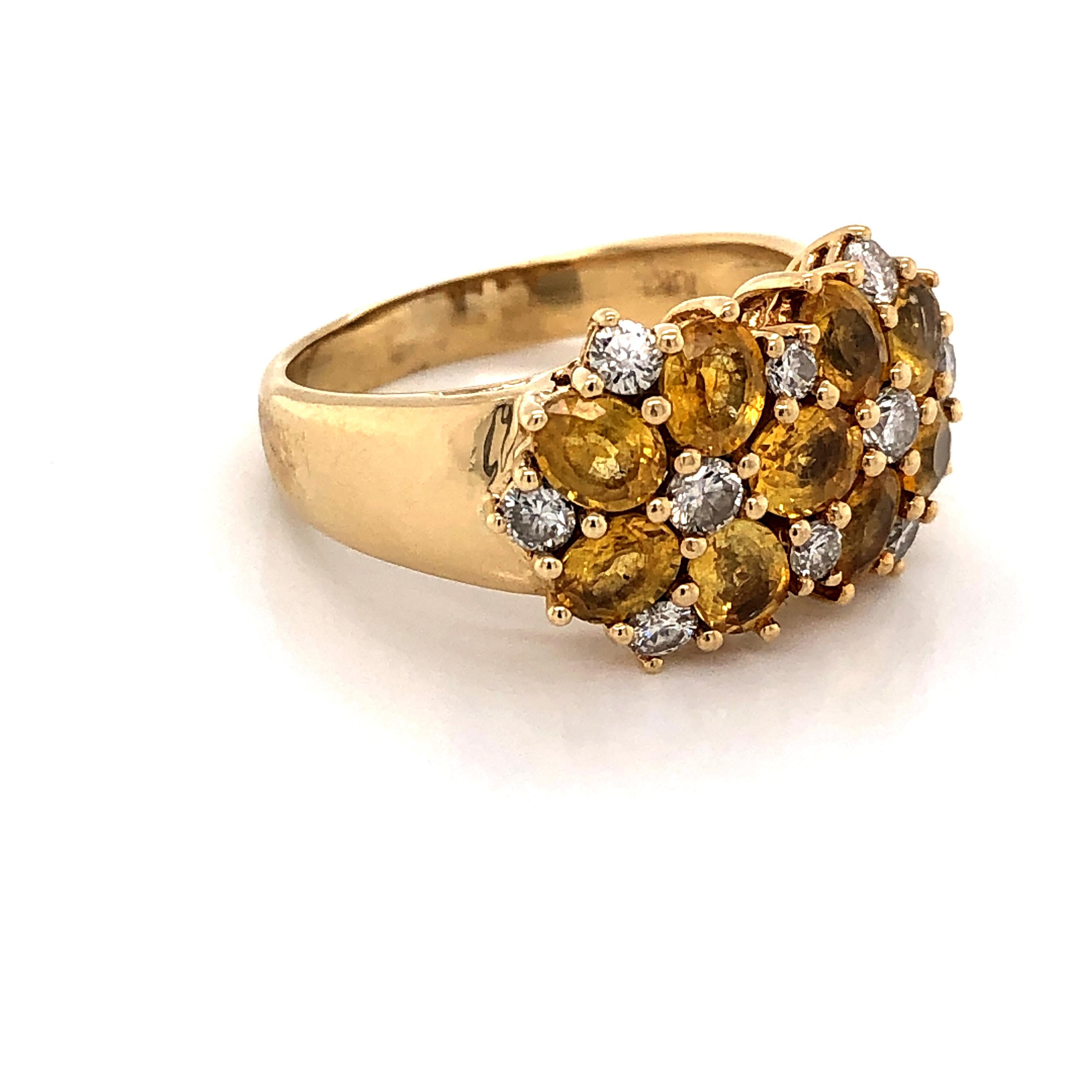 Diamond Citrine Floral Cluster 18 Karat Yellow Gold Ring 1