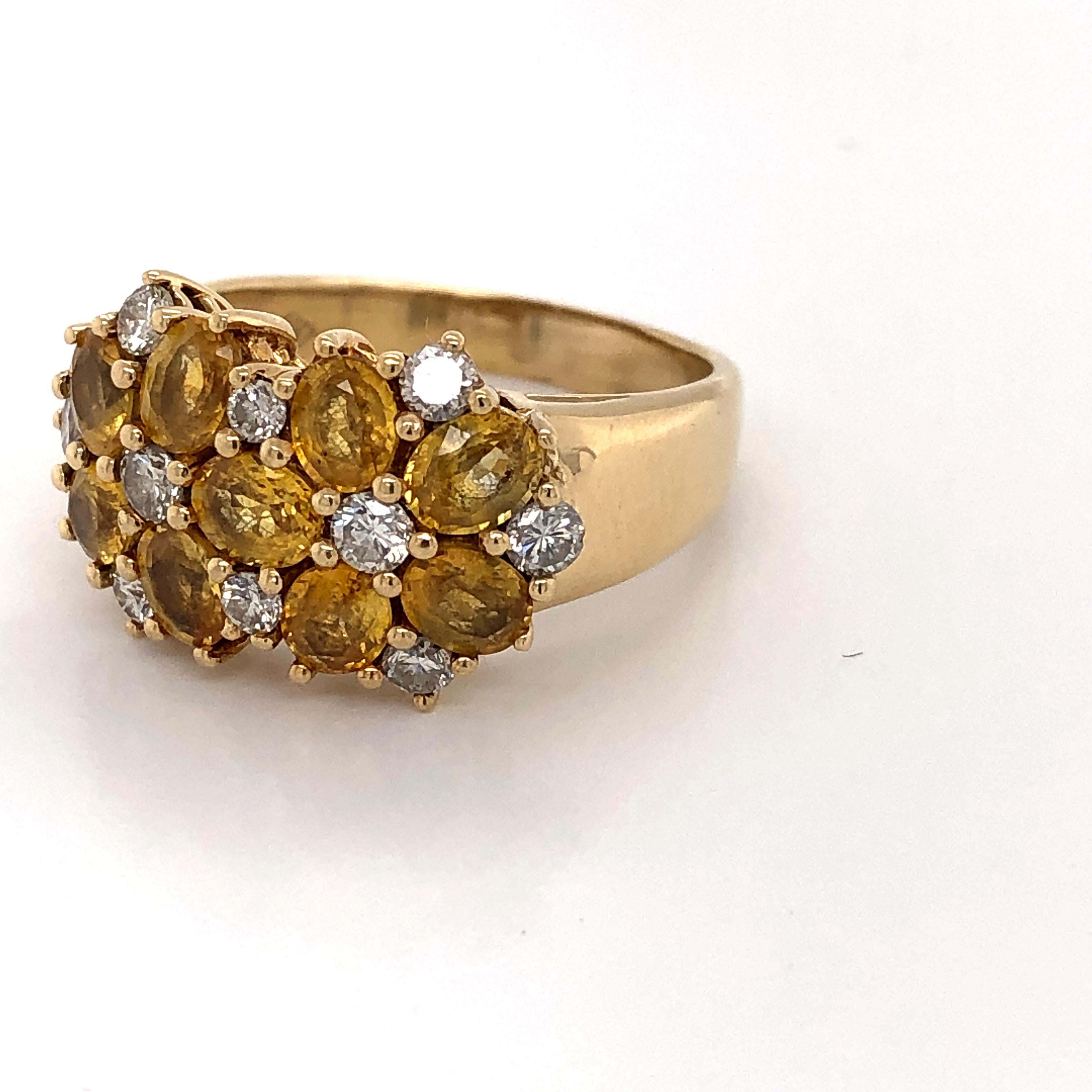 Diamond Citrine Floral Cluster 18 Karat Yellow Gold Ring 2
