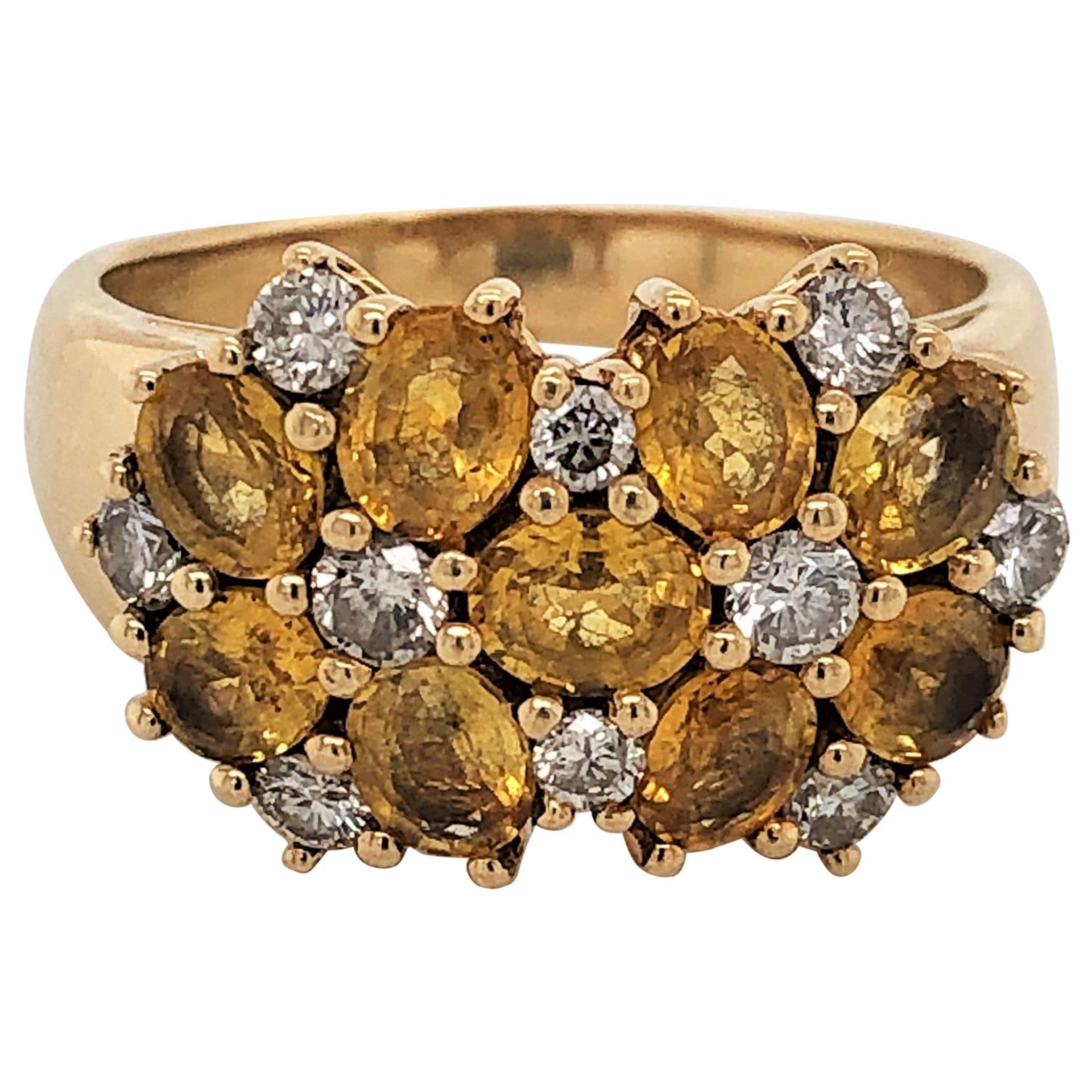 Diamond Citrine Floral Cluster 18 Karat Yellow Gold Ring