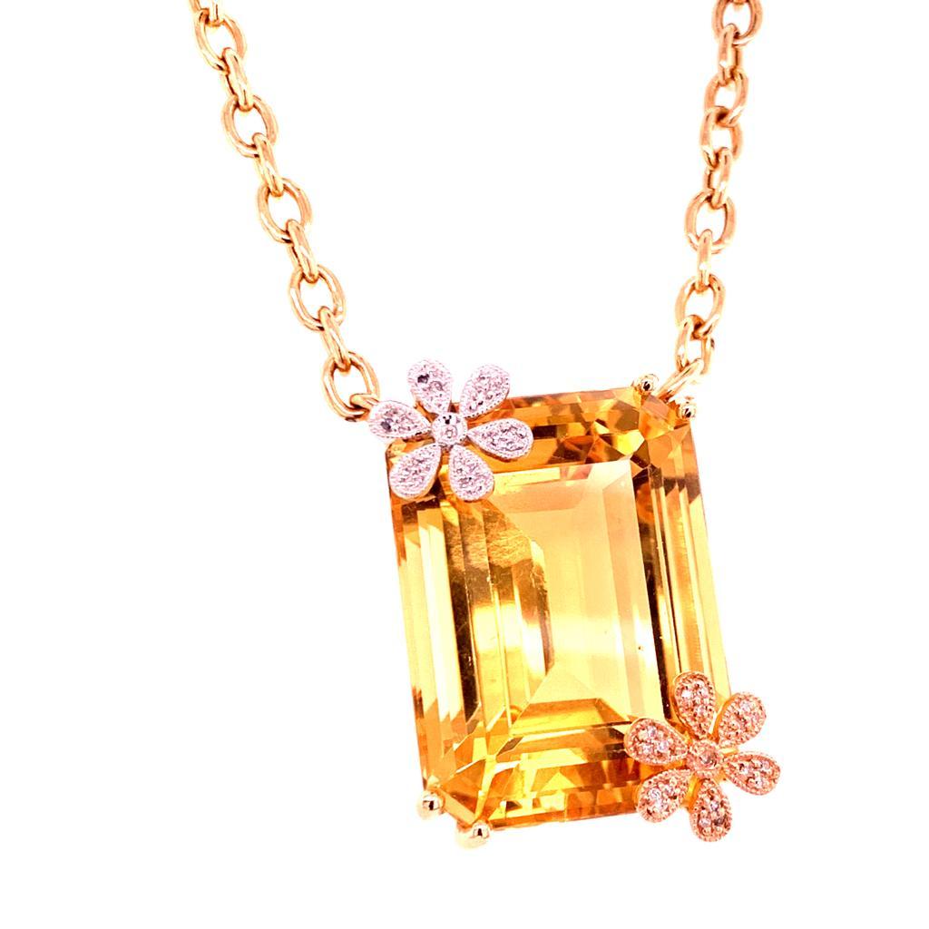 Diamond Citrine Necklace 14k Gold 25.12 TCW Women Certified For Sale 3