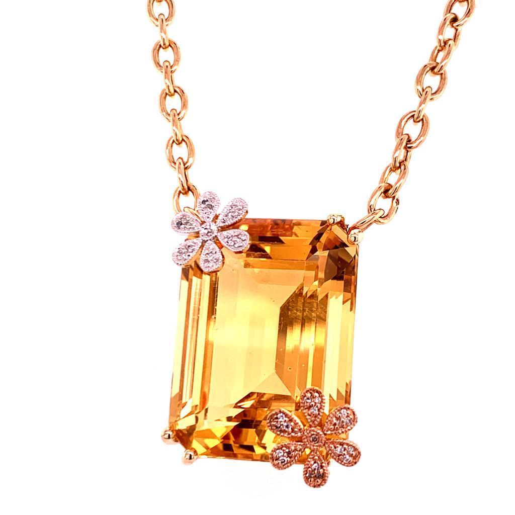 Diamond Citrine Necklace 14k Gold 25.12 TCW Women Certified For Sale 5