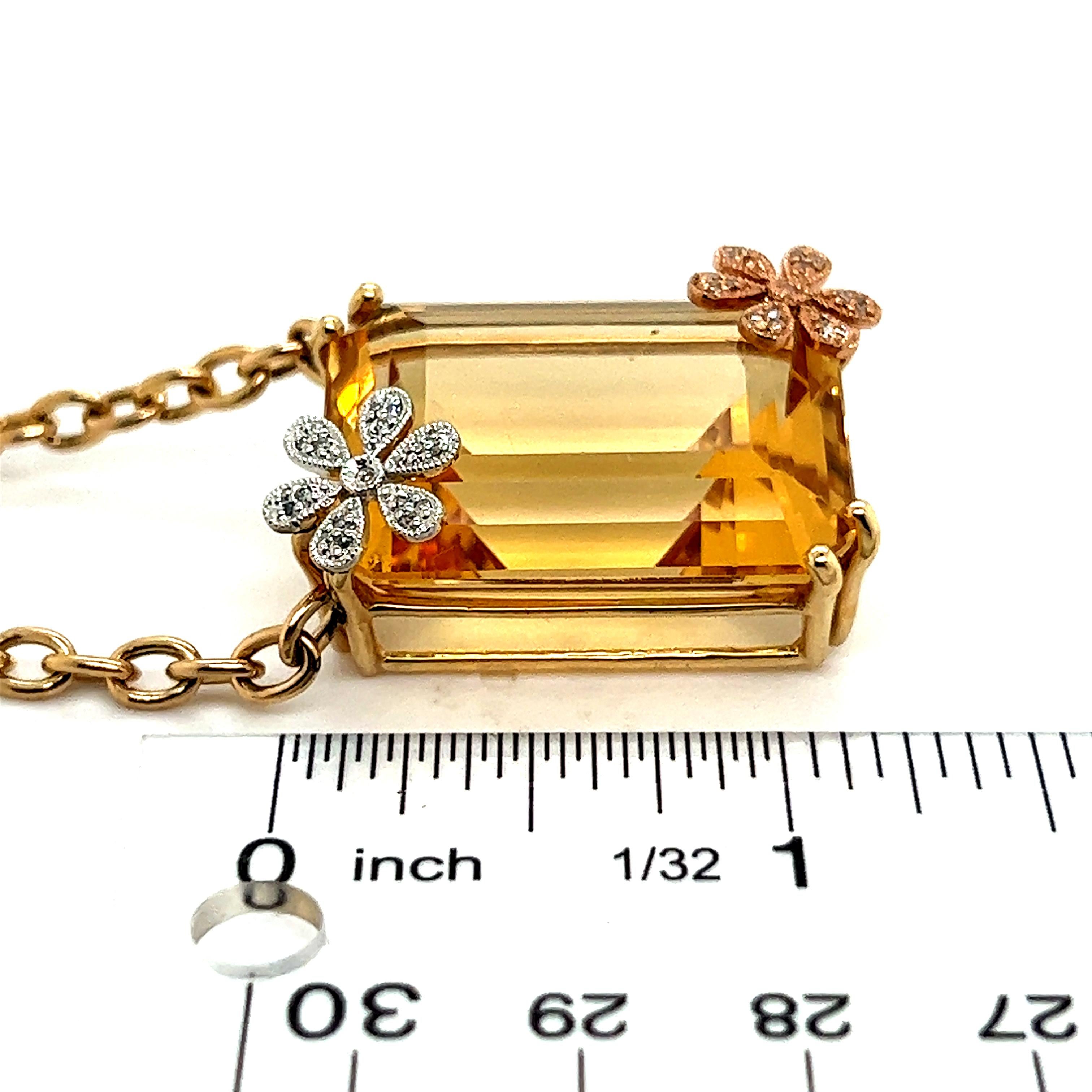Emerald Cut Diamond Citrine Necklace 14k Gold 25.12 TCW Women Certified For Sale