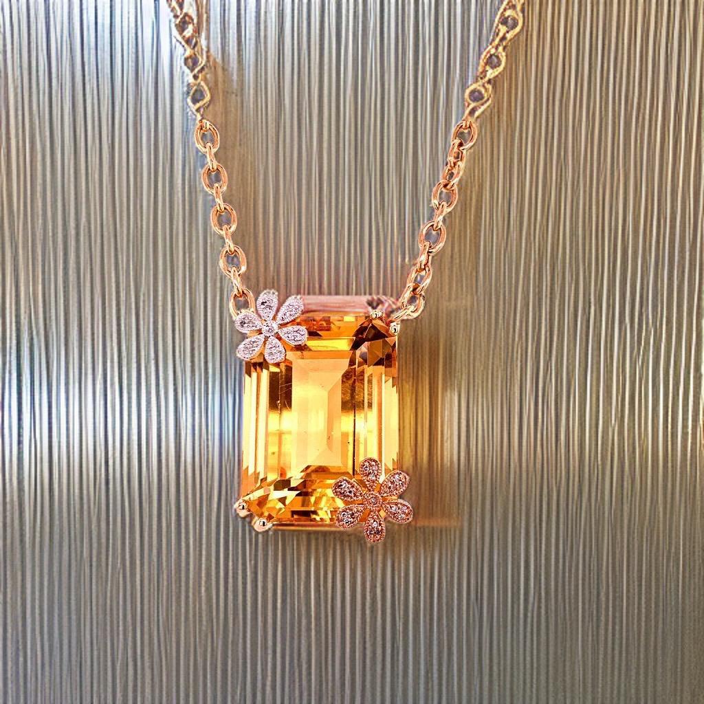 Diamond Citrine Necklace 14k Gold 25.12 TCW Women Certified In New Condition For Sale In Brooklyn, NY