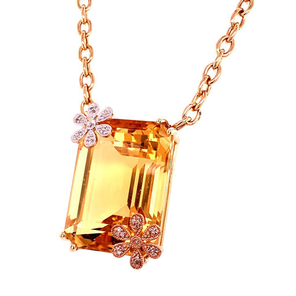 Women's Diamond Citrine Necklace 14k Gold 25.12 TCW Women Certified For Sale