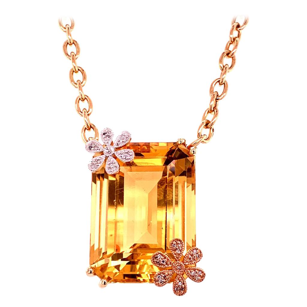 Collier en or 14 carats avec diamants et citrine, certifié pour femmes 25,12 carats TCW
