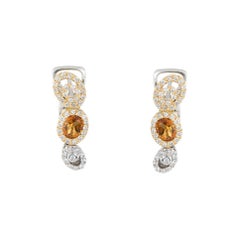 Diamond Citrine Oval Drop Earrings Estate 18 Karat Gold 3-Tier Fine Jewelry