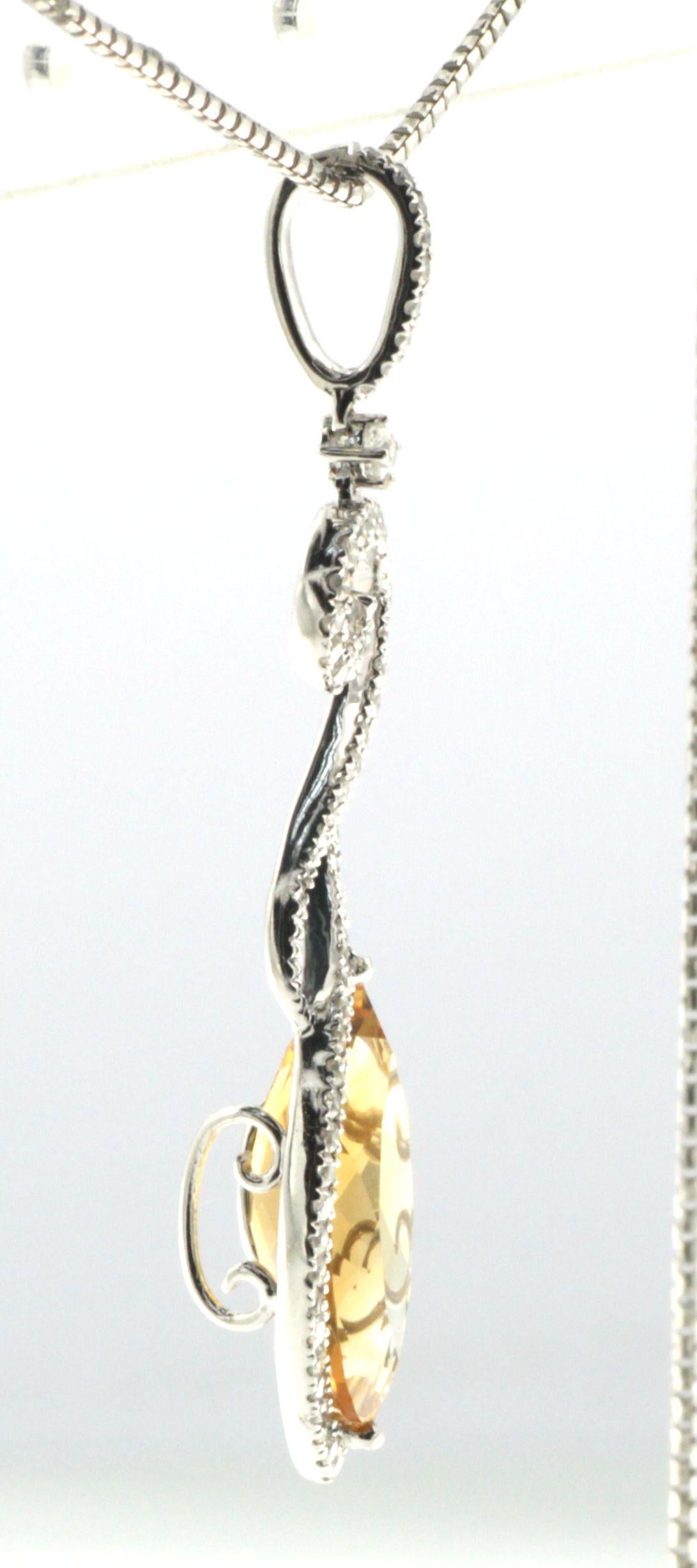 Modernist Citrine Diamond Pendant in 18 Karat White Gold For Sale