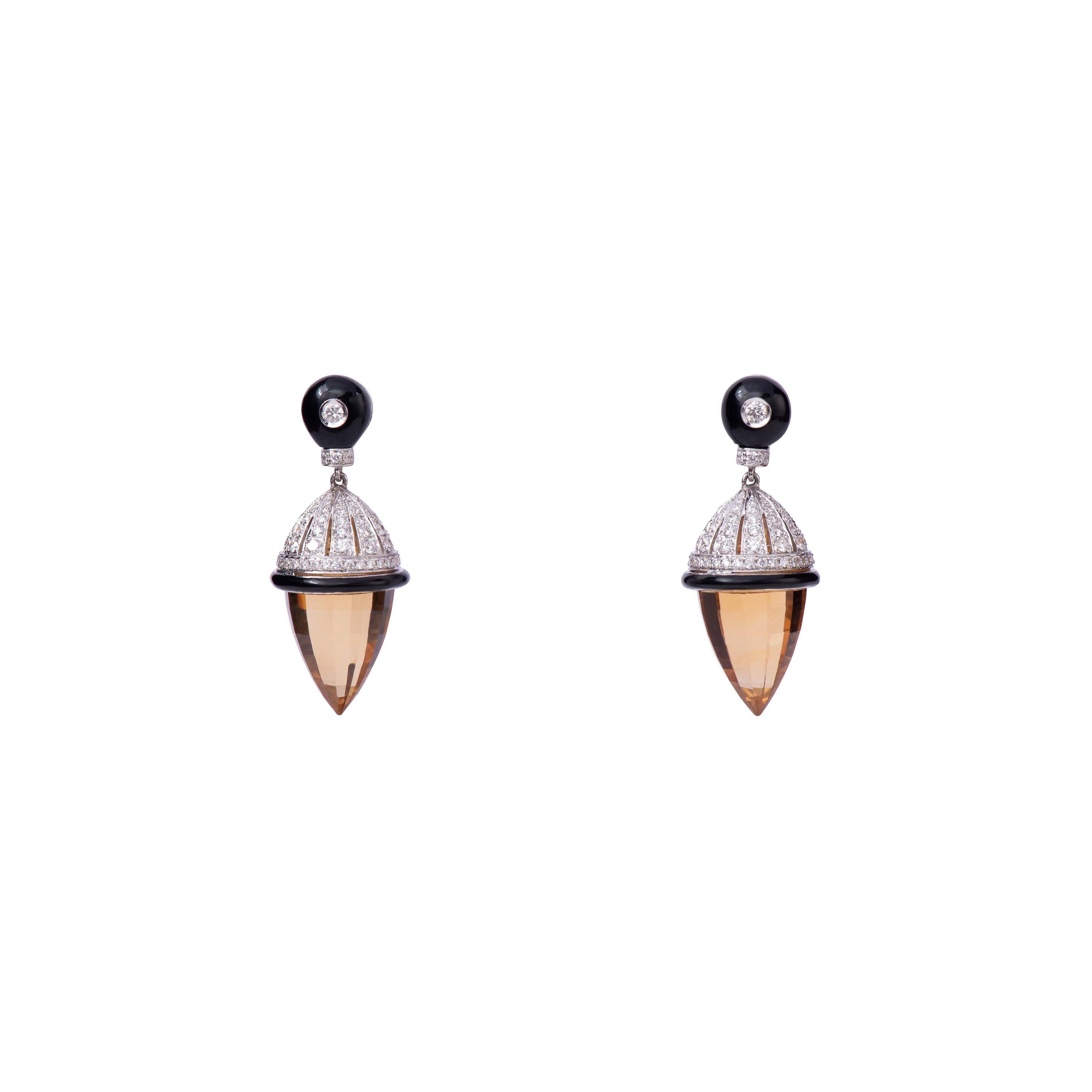 Diamond Citrine Pine Cone Earrings For Sale