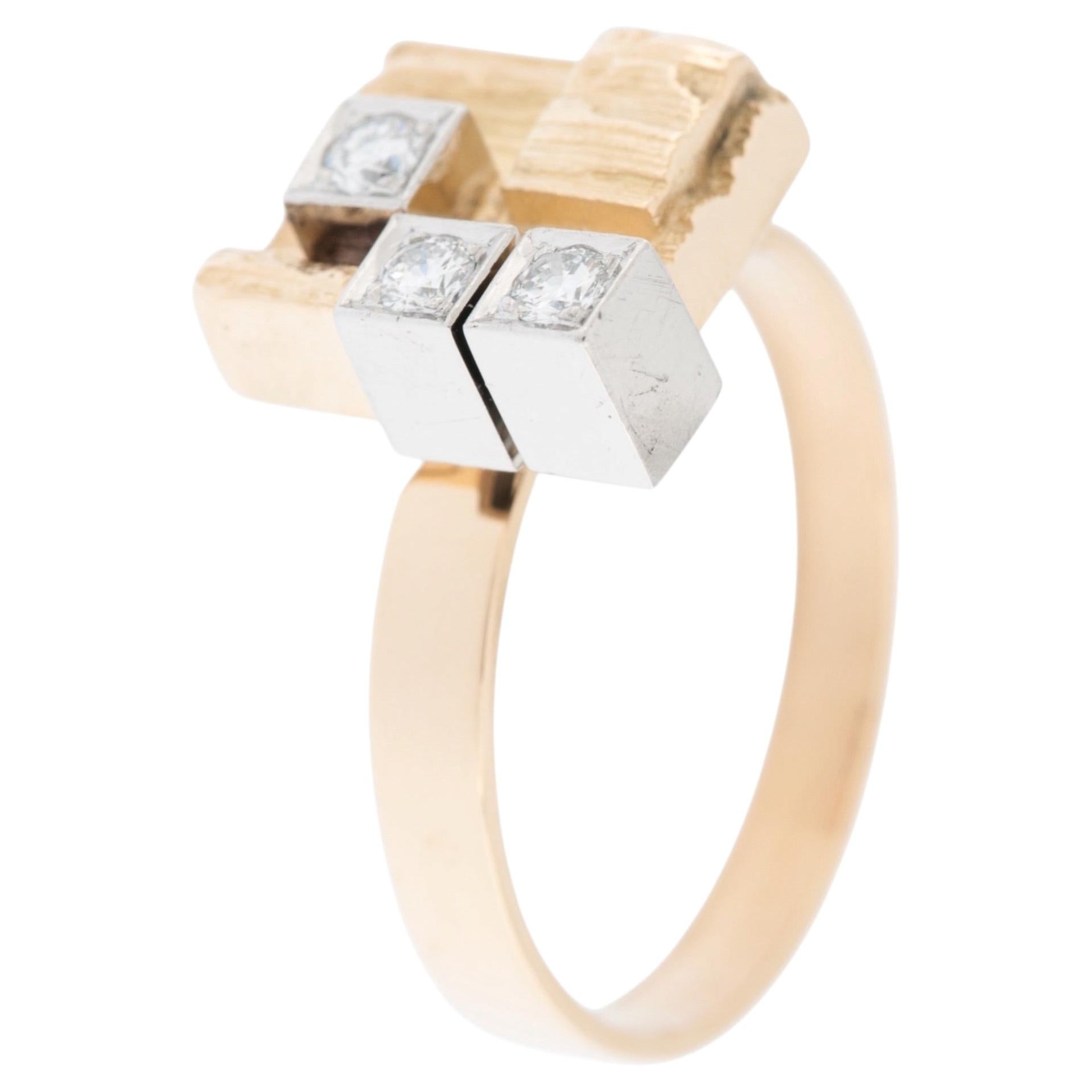 Diamond City Ring Lapponia 1976 Björn Weckström Yellow Gold and Platinum