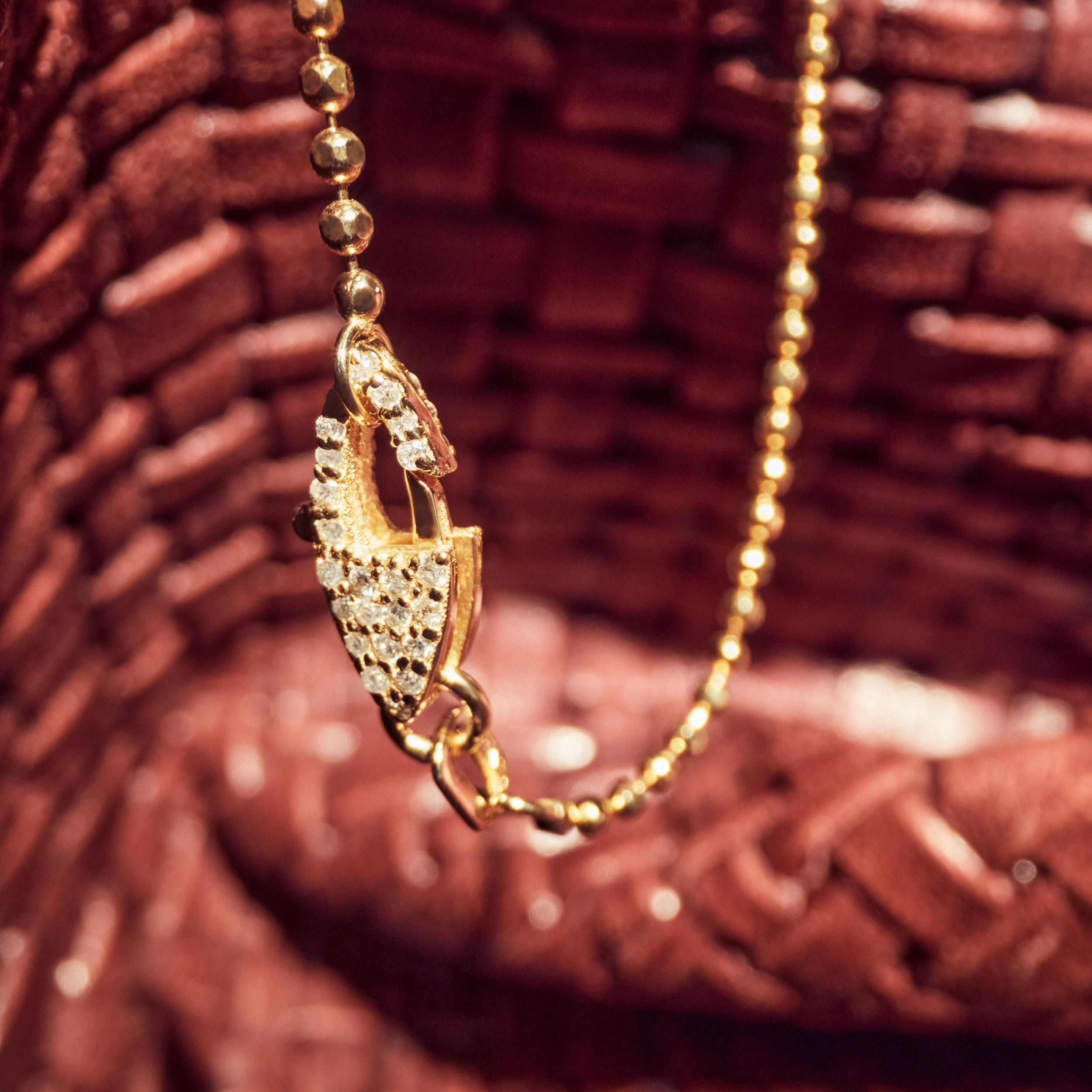 Modern 14k Yellow Gold Ball Chain with Diamond Clasp by Series of Eleven For Sale