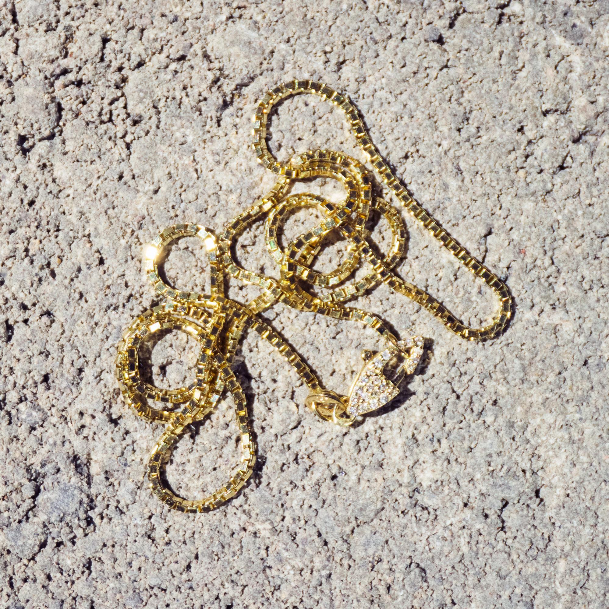 Modern 14k Yellow Gold Box Chain with Diamond Clasp by Series of Eleven For Sale