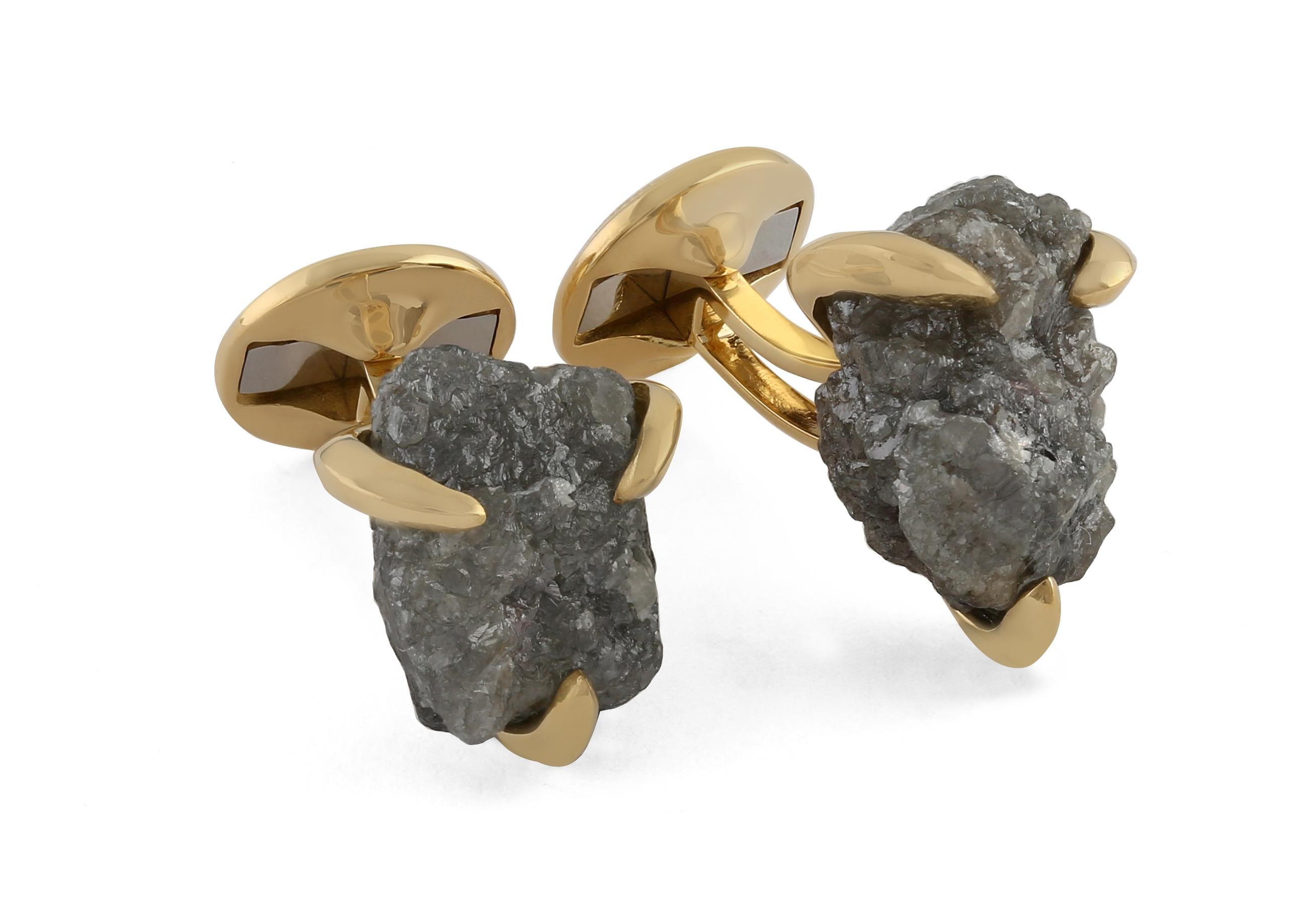 Modern Tateossian Diamond Claw  18 Karat Yellow Gold Cufflinks