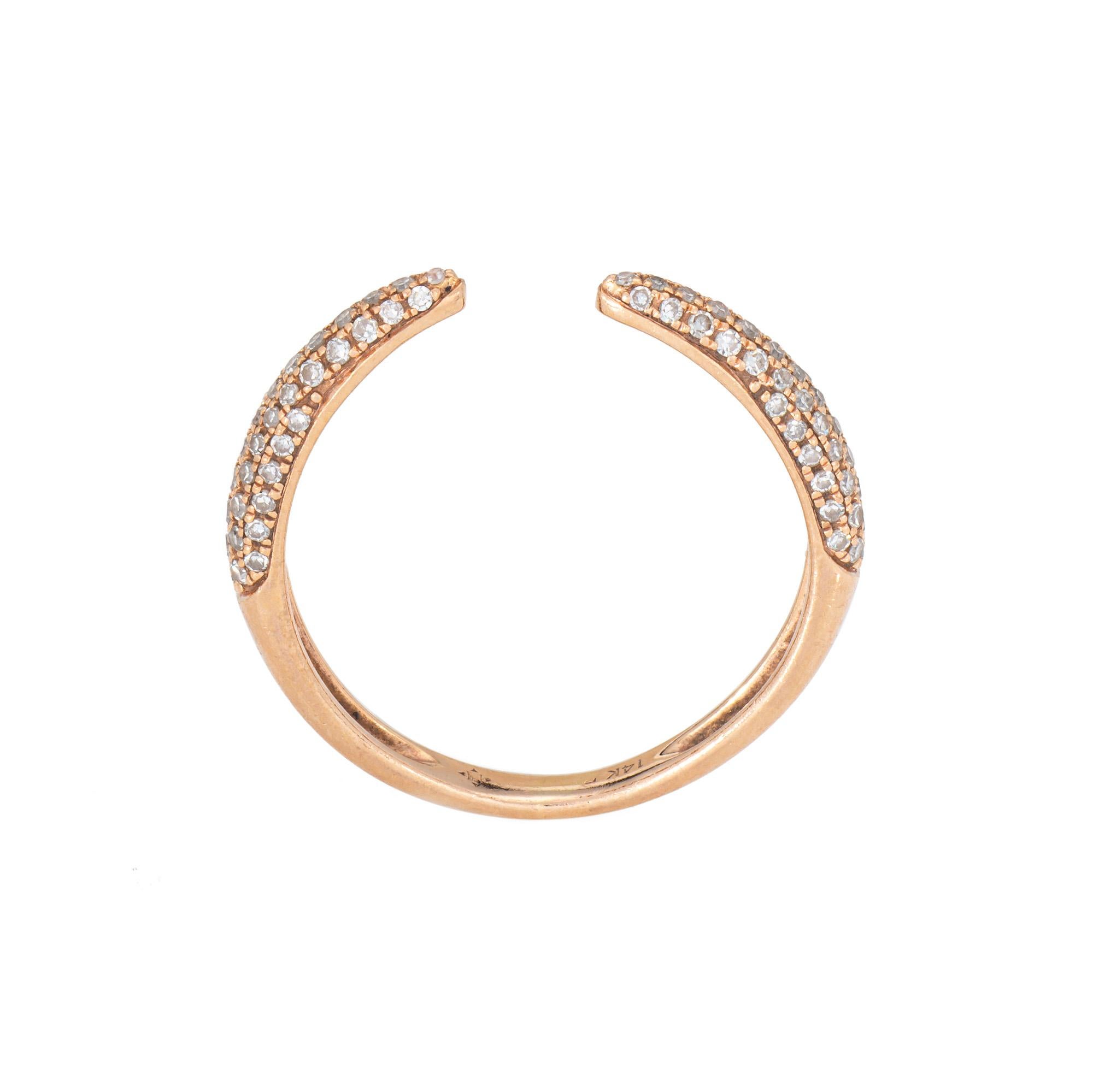 Stylish estate open diamond claw ring crafted in 14 karat rose gold. 

Pave set diamonds total an estimated 0.35 carats (estimated at I-J color and SI1-I1 clarity).  

The distinct design highlights an open design, set with sparkling pave set