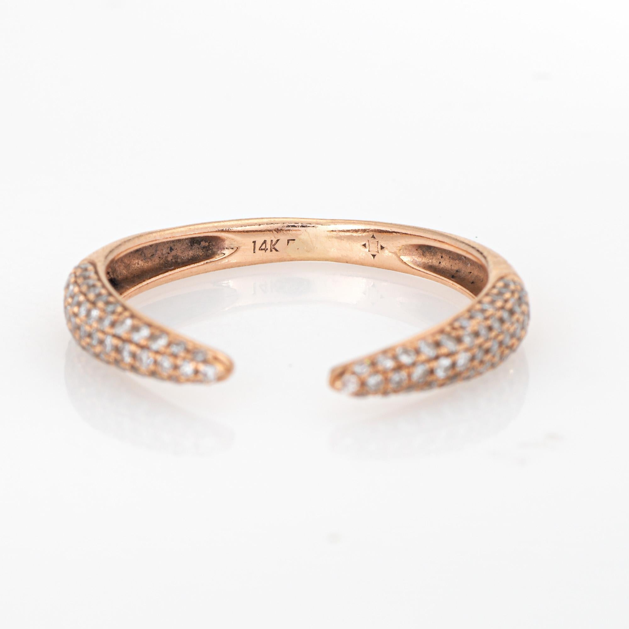 Diamond Claw Ring Sz 5.75 Open Pave Band 14k Rose Gold Estate Fine Jewelry im Angebot 1