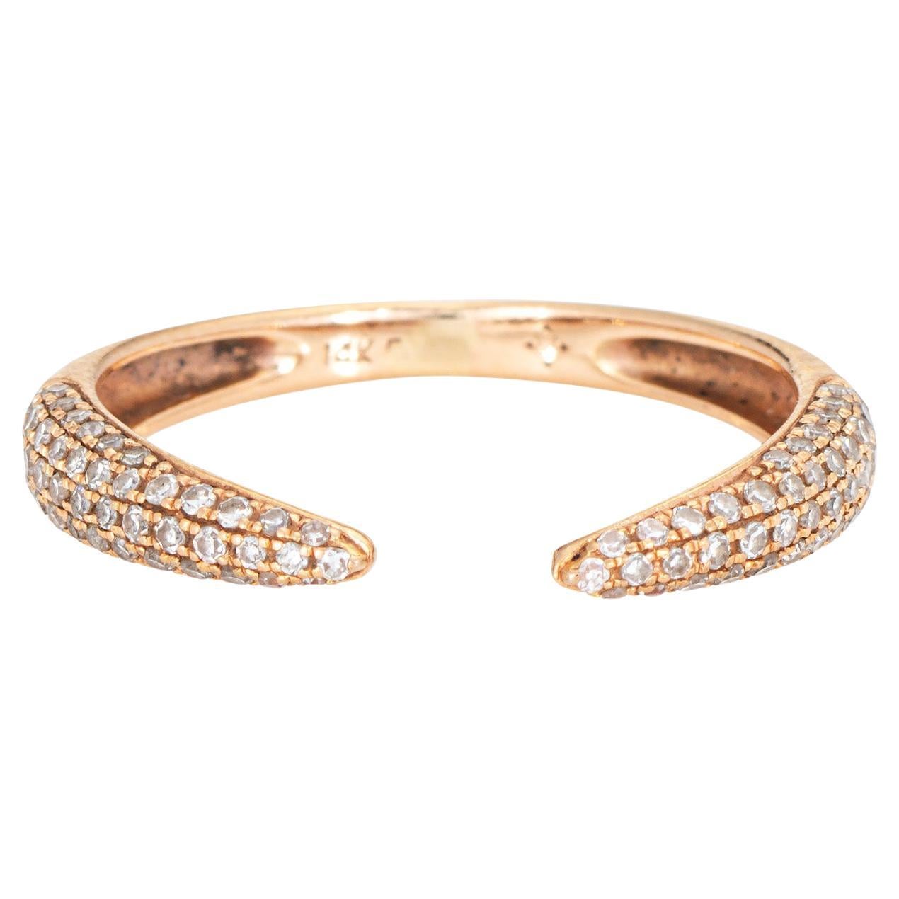 Diamond Claw Ring Sz 5.75 Open Pave Band 14k Rose Gold Estate Fine Jewelry