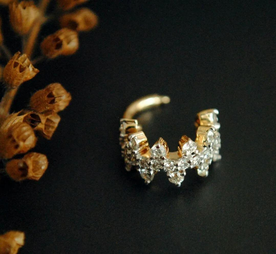 Women's or Men's Diamond Clicker Hoop Nose Ring 14k Solid Gold Diamond Huggie Earring Gift 1 pc For Sale