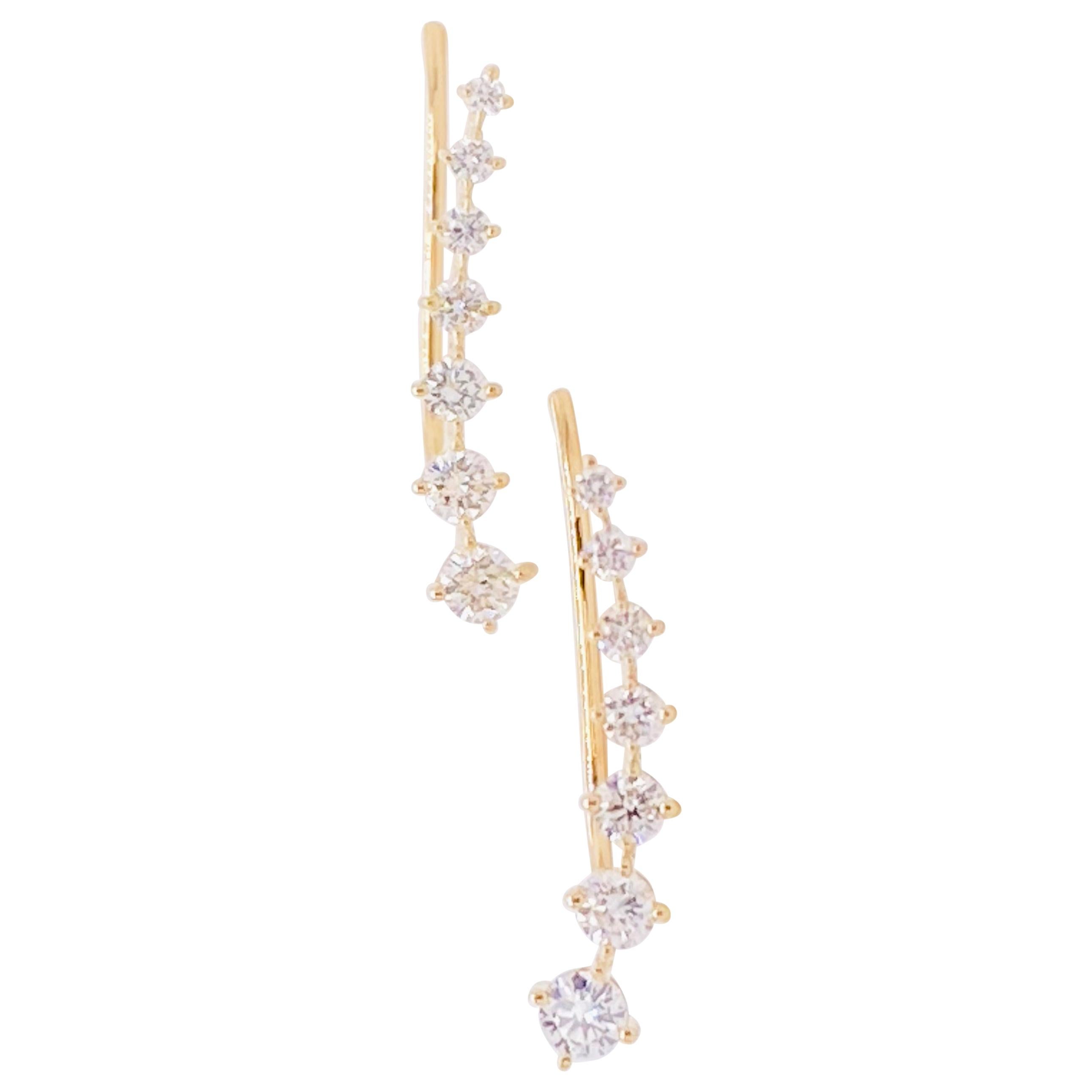 Diamond Climber Earrings, 14K .50 Carat Diamond Earrings, Climb For Sale