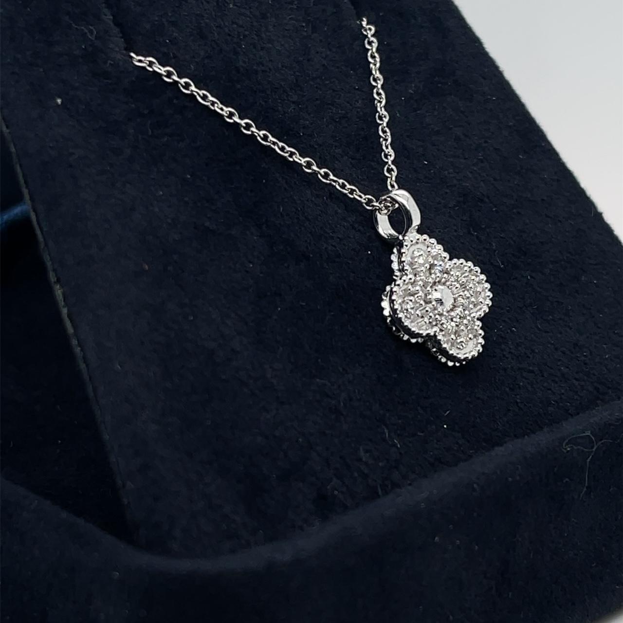 Contemporary Diamond Clover Necklace in 18k White Gold set with 1/5 carat Diamonds