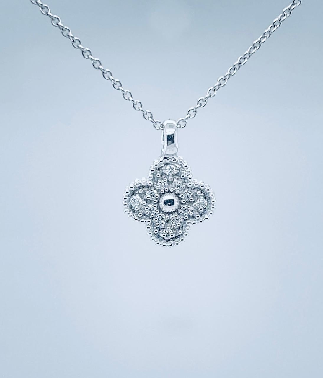 Women's Diamond Clover Necklace in 18k White Gold set with 1/5 carat Diamonds
