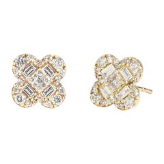 Diamond Clover 1.30 Carats Stud Earrings in 14k Yellow Gold