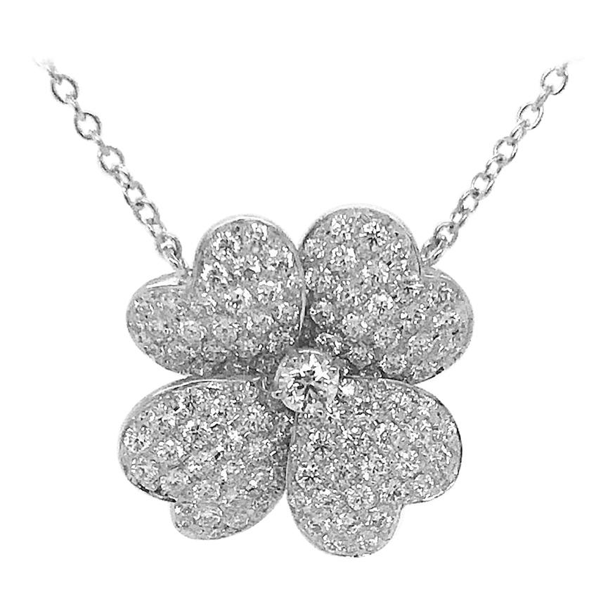 Diamond Clover 1.96 Carats Necklace 18k White Gold