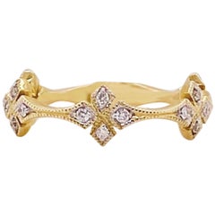 Diamond Clover Band 14 Karat Gold Fashion Diamond Stackable Band 0.16 Carat