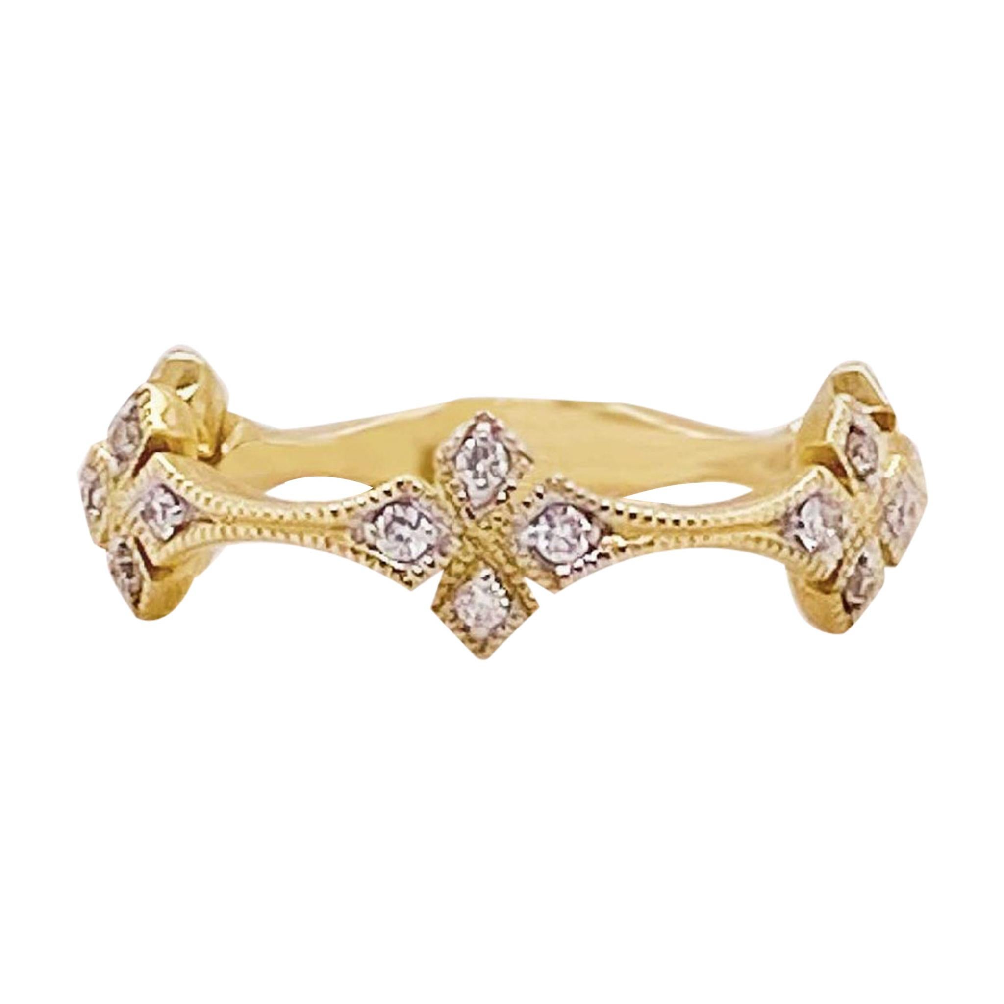 Anillo Trébol Diamante Oro 14 Kilates Moda Anillo Apilable Diamante 0,16 Quilates
