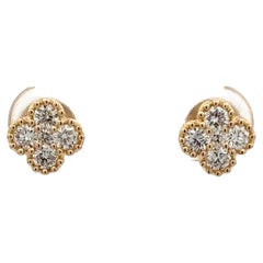 Diamond Clover Beaded Trim Stud Earrings 0.62 Carats 14KT Yellow Gold 1.55 Grams