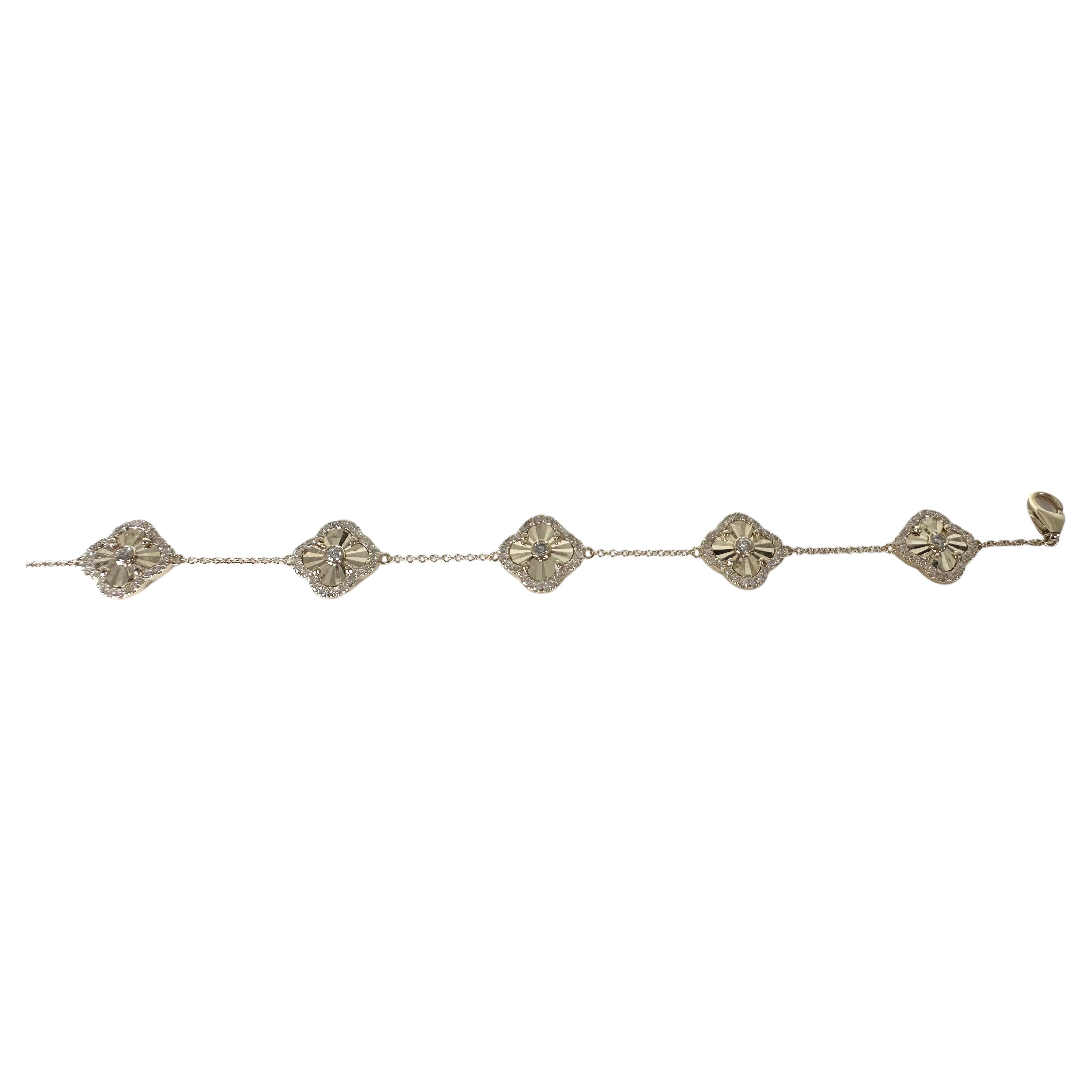 Diamond clover bracelet lucky bracelet 14KT yellow gold