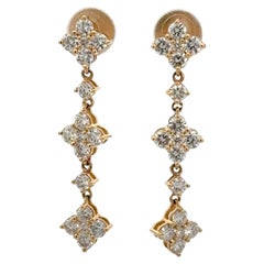 Diamant-Clover-Tropfen-Ohrringe 1,40 Karat 14 Karat Gelbgold 2,69 Gramm
