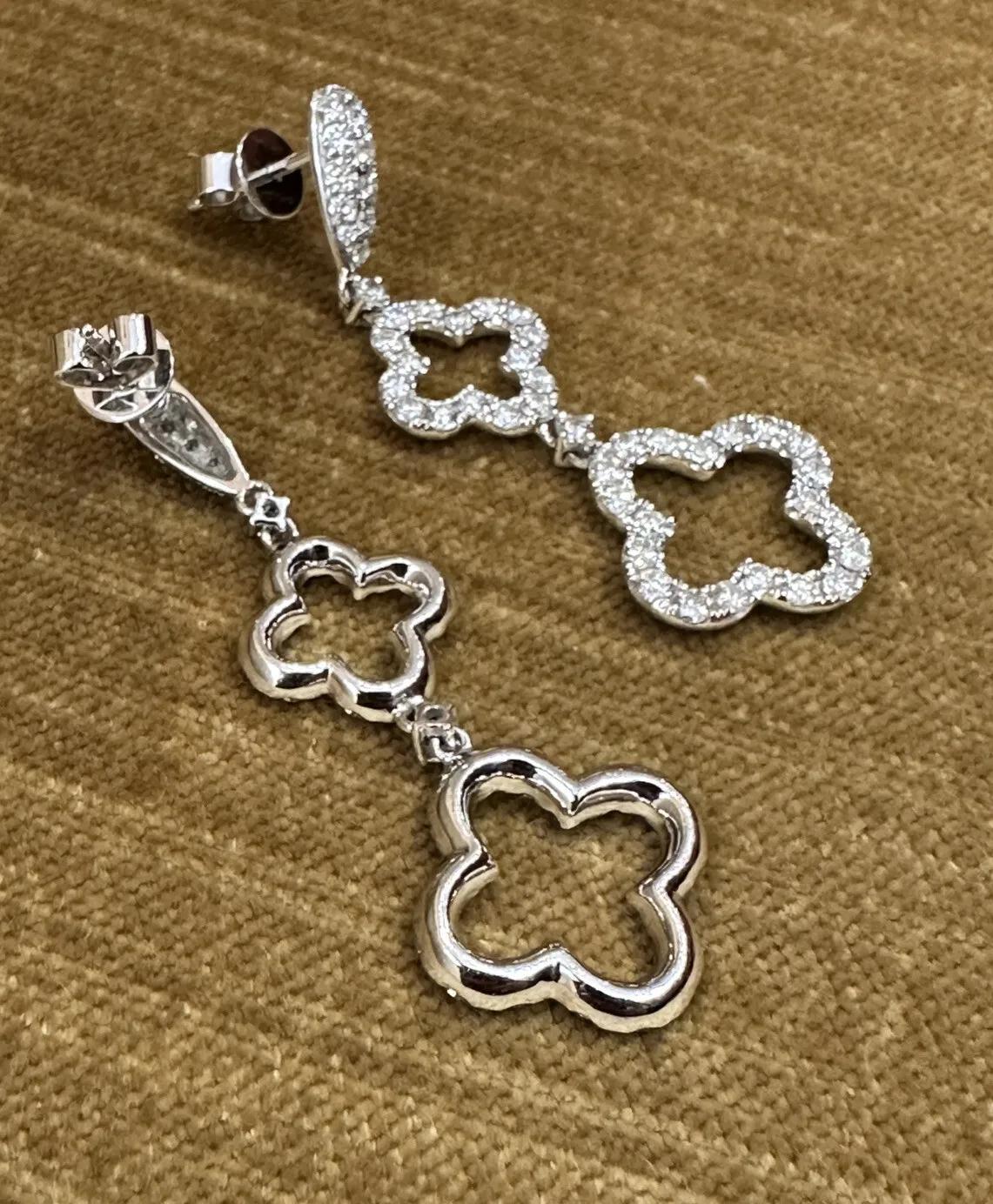 Diamond Clover Drop Earrings 3.44 Carat Total Weight in 18k White Gold In Excellent Condition For Sale In La Jolla, CA