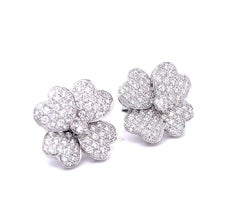 Diamond Clover Earrings, Set in 18k White Gold