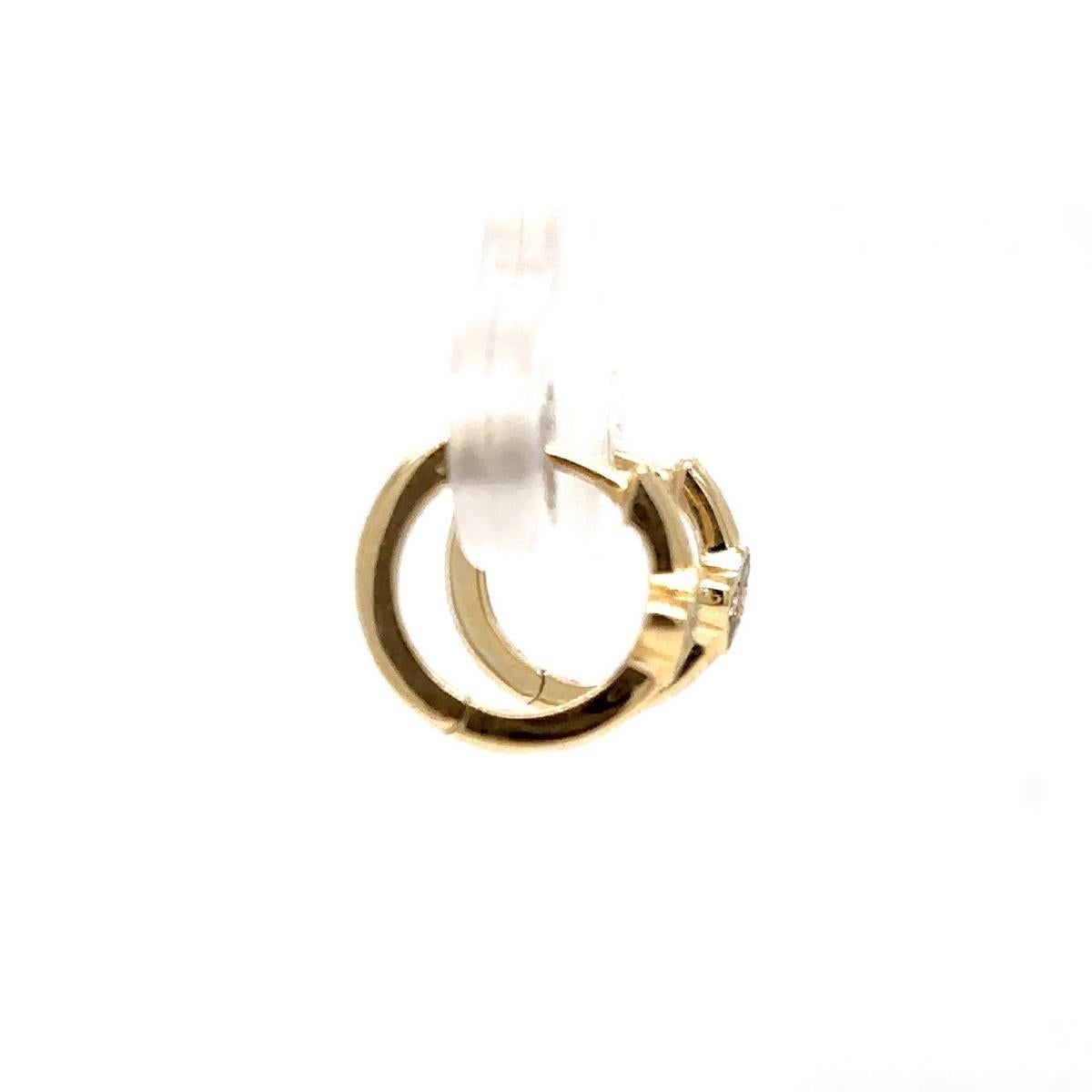 Round Cut Diamond Clover Huggie Kids Earrings in 14K Solid Gold (Certified) For Sale