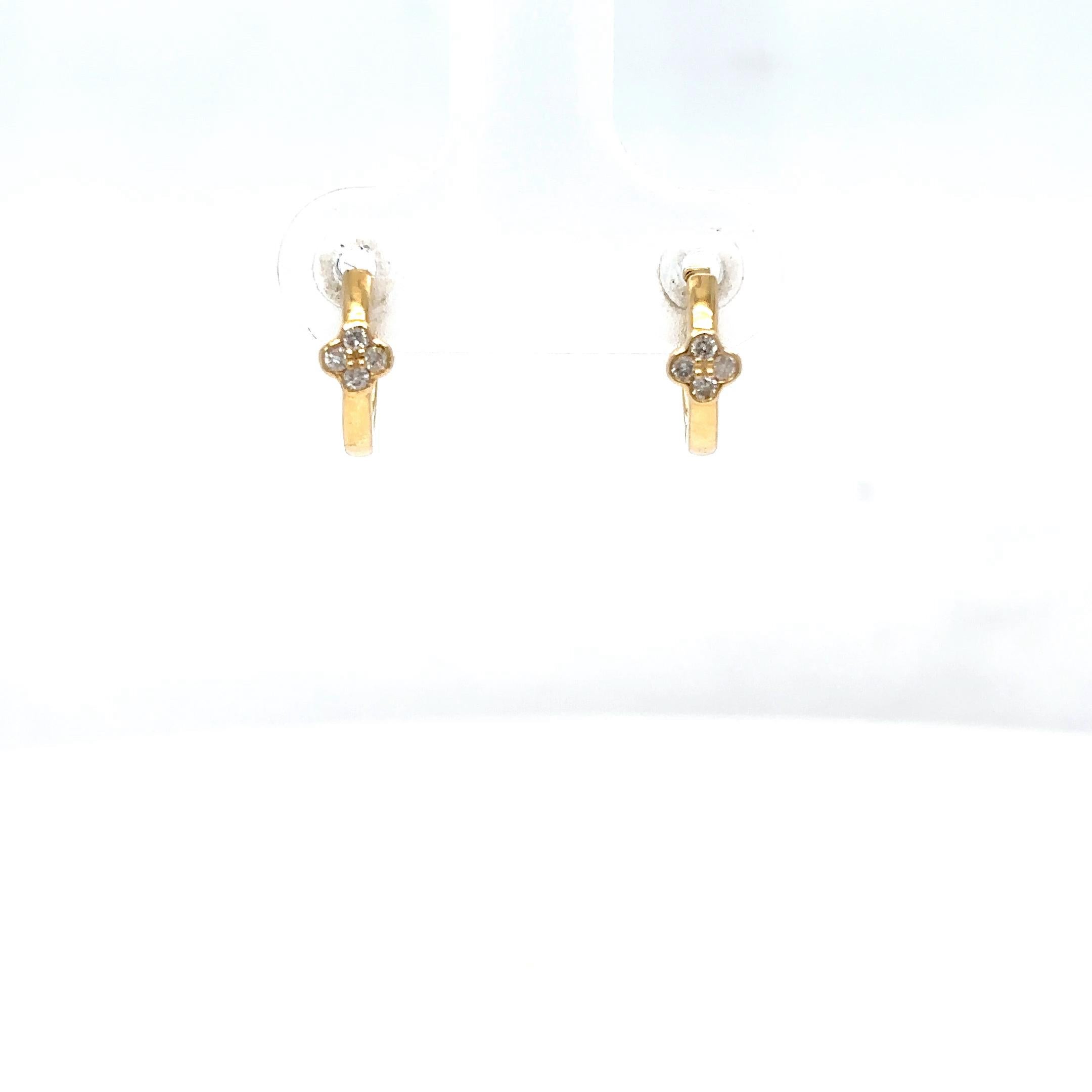 Women's Diamond Clover Huggie Kids Earrings in 14K Solid Gold (Certified) For Sale